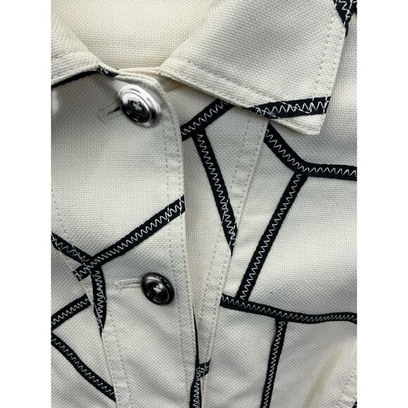 Perse Abstract Print Jacket Ivory Black Button Down 3/4 Sleeve Blazer Size 8 - Picture 10 of 16